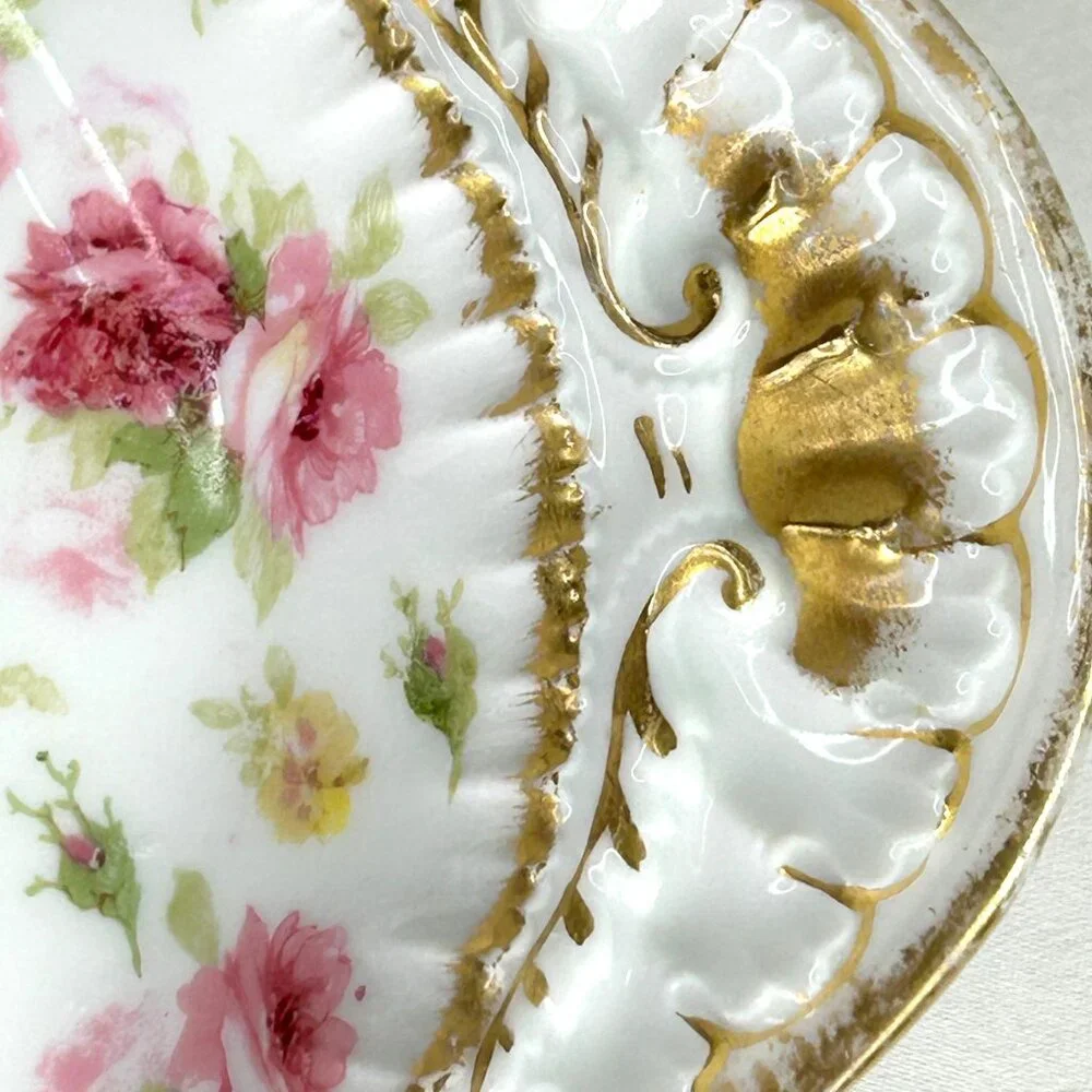 Theodore Haviland Limoges France Floral Oval Serving Platter Set With‎ Gold Trim